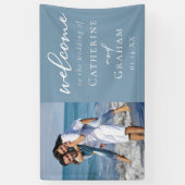 Banderoles Dusty Blue Couple Photo Mariage côtier (Vertical)