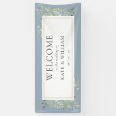 Banderoles Dusty Blue Greenery Foliage Mariage Bienvenue (Vertical)