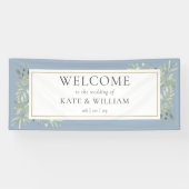 Banderoles Dusty Blue Greenery Foliage Mariage Bienvenue (Horizontal)