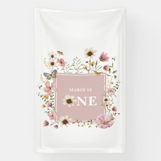 Banderoles Dusty Pink Wildflower Butterfly 1st Birthday (Verticale)