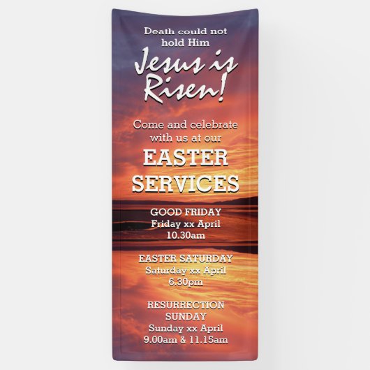 Banderoles EASTER Jésus est ressuscité SERVICES D'ÉGLISE Cust (Vertical)