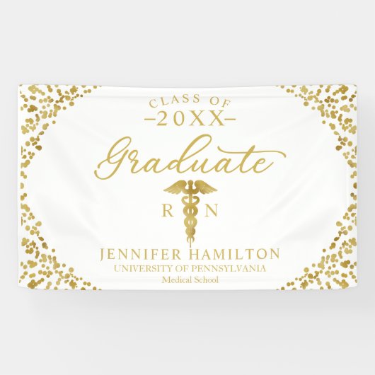 Banderoles École Médicale de soins infirmiers White Gold Grad (Horizontal)