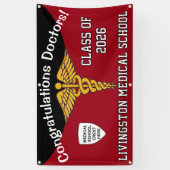 Banderoles Ecole Médicale Red et Black Caduceus (Vertical)