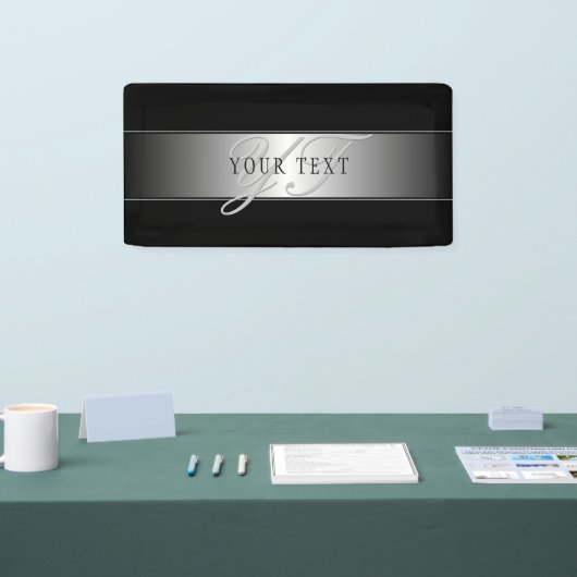 Banderoles Écriture élégante de monogramme modifiable | Noir (Salon professionnel)