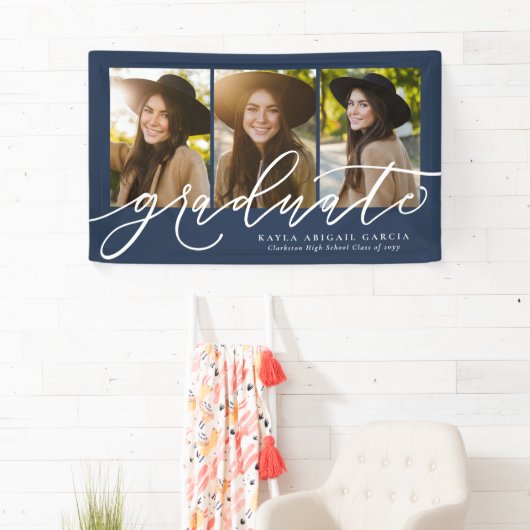 Banderoles Écriture moderne diplômé trois photo marine diplôm (En situation)