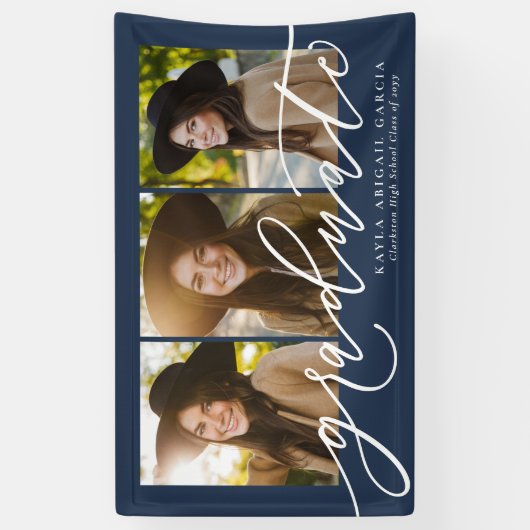 Banderoles Écriture moderne diplômé trois photo marine diplôm (Vertical)