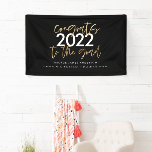 Banderoles Écriture moderne noir et or design graduation à (En situation)