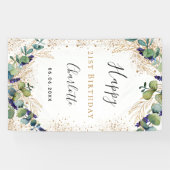 Banderoles Eeucalyptus d'anniversaire vert élégant monogramme (Horizontal)