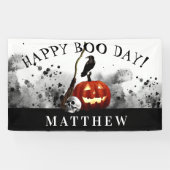 Banderoles Éffrayant Halloween Joyeux Boo Day Anniversaire (Horizontal)