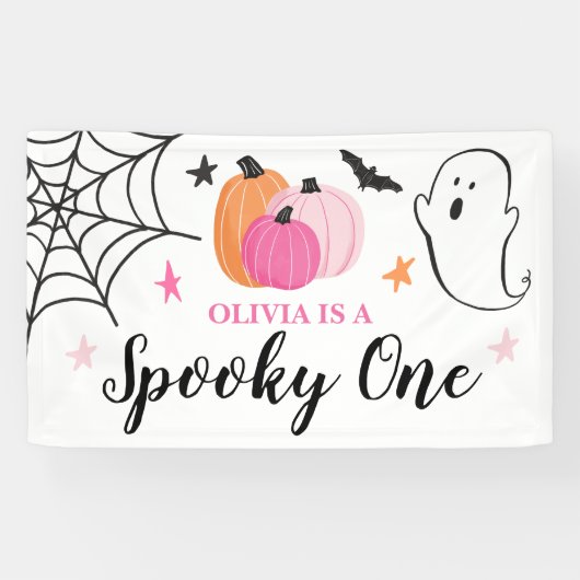 Banderoles Éffrayant Un Halloween citrouilles rose 1er annive (Horizontal)