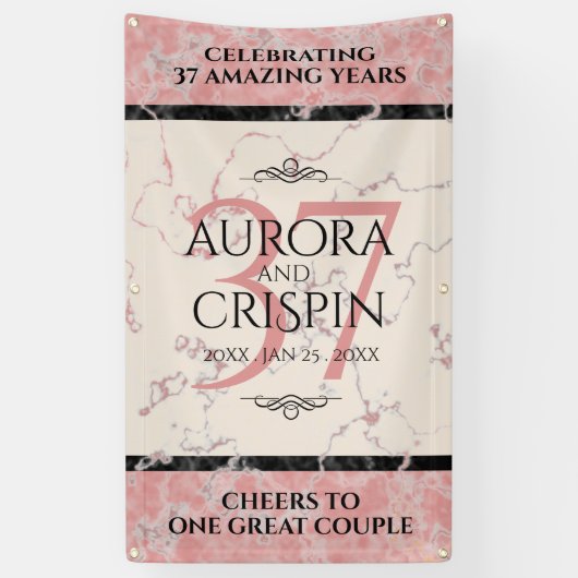 Banderoles Élégant 37e anniversaire du Mariage Alabaster (Vertical)