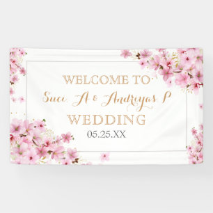 Banderoles Elégant Aquarelle Cerisier Fleur Printemps Mariage