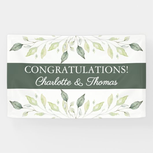 Banderoles Elégant Aquarelle douce Mariage Feuille vert (Horizontal)