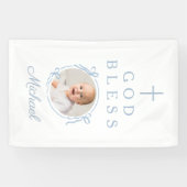 Banderoles Elegant Baby Blue Boy God Bless Photo (Horizontal)