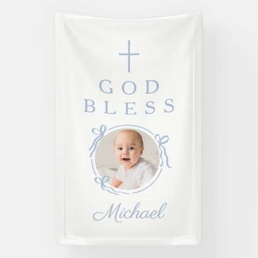 Banderoles Elegant Baby Blue Boy God Bless Photo (Verticale)