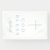 Banderoles Elegant Baby Blue Religious Cross Boy God Bless (Horizontal)