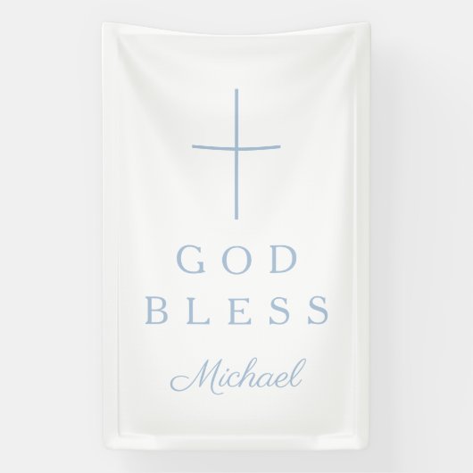 Banderoles Elegant Baby Blue Religious Cross Boy God Bless (Verticale)