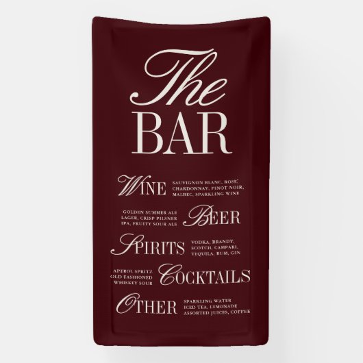Banderoles Elégant Bar Mariage Bourgogne Menu Décor Réception (Verticale)