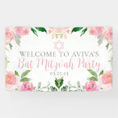 Banderoles Elegant Bat Mitzvah Party Personalized Pink Floral (Horizontal)