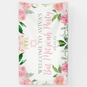 Banderoles Elegant Bat Mitzvah Party Personalized Pink Floral (Vertical)
