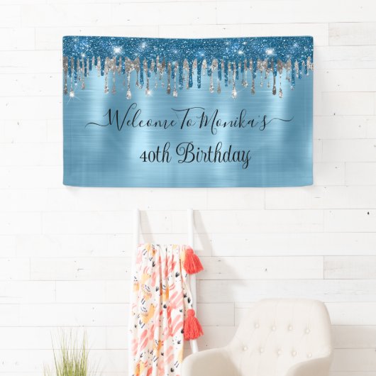 Banderoles Elégant bébé Blue Sparkle Parties scintillant gout (En situation)