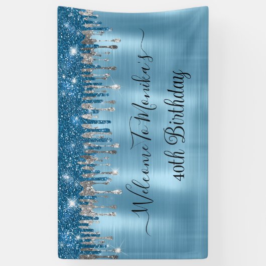 Banderoles Elégant bébé Blue Sparkle Parties scintillant gout (Vertical)