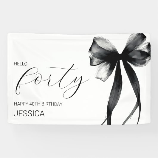 Banderoles Elegant Black Bow Hello Forty 40th Birthday Party (Horizontal)