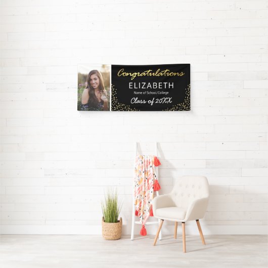 Banderoles Elégant Black Gold 2025 Graduation Photo (En situation)