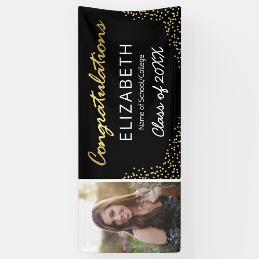 Banderoles Elégant Black Gold 2025 Graduation Photo (Vertical)