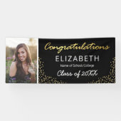 Banderoles Elégant Black Gold 2025 Graduation Photo (Horizontal)