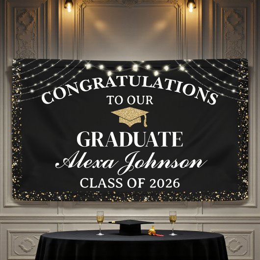 Banderoles Elegant Black & Gold Class Of 2026 Graduation