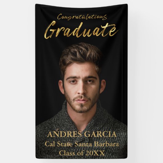 Banderoles Élégant Black Gold Graduate photo verticale (Vertical)
