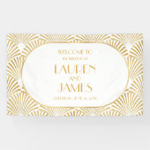 Banderoles Elégant Blanc Or Géométrique Mariage Art Déco (Horizontal)
