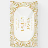 Banderoles Elégant Blanc Or Géométrique Mariage Art Déco (Vertical)