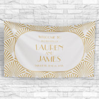 Elégant Blanc Or Géométrique Mariage Art Déco