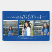 Banderoles Élégant Bleu et Blanc Script Graduation Photo (Horizontal)