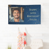 Banderoles Elégant bleu foncé & Faux or Anniversaire (En situation)