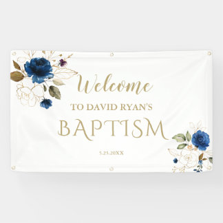 Banderoles Elégant Blue Floral Gold Boy Affiche de bienvenue