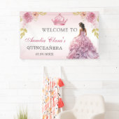 Banderoles Elégant Blush rose Floral Quinceañera Anniversaire (En situation)