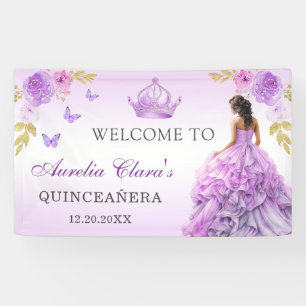 Banderoles Elégant Blush violet Floral Quinceañera Anniversai