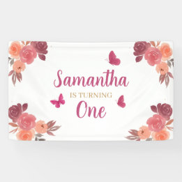 Banderoles Élégant Boho Aquarelle Floral Premier Anniversaire