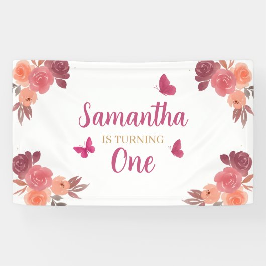 Banderoles Elegant Boho  Watercolor Floral First Birthday  (Horizontal)