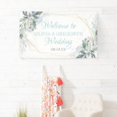 Banderoles Elégant cadre Or Verdure Dusty Blue Mariage (En situation)