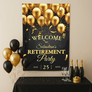 Banderoles Élégant Chic Black Gold Ballons Parti de retraite