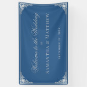 Banderoles Elégant Classique Bleu Gris Vintage Mariage Bienve (Vertical)