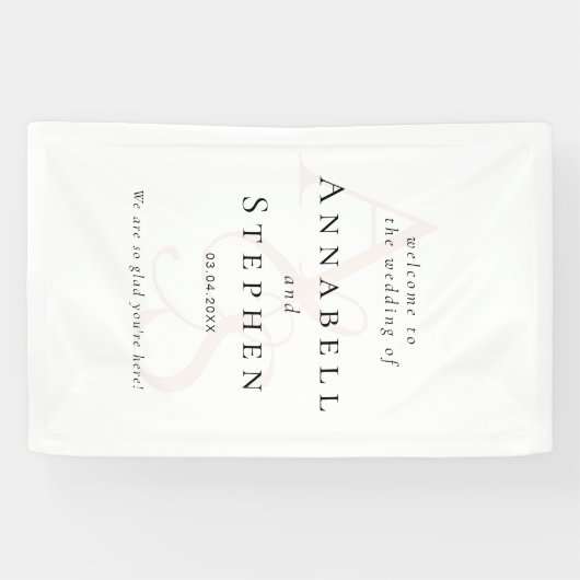 Banderoles Élégant, Classique, Monogramme, Mariage blanc (Horizontal)