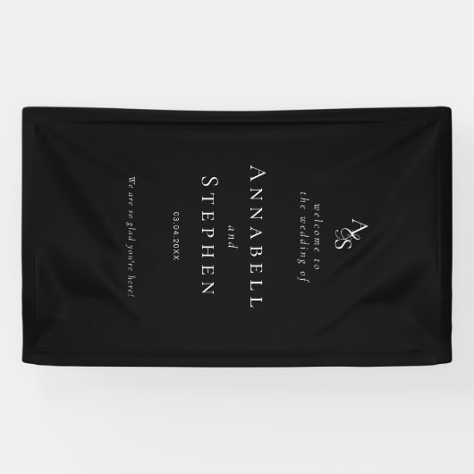 Banderoles Élégant, Classique, Monogramme, Noir, Mariage (Horizontal)