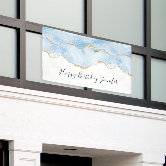 Banderoles Élégant Cool Bleu Agate et Parties scintillant Or  (Bâtiment extérieur)