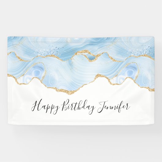Banderoles Élégant Cool Bleu Agate et Parties scintillant Or  (Horizontal)