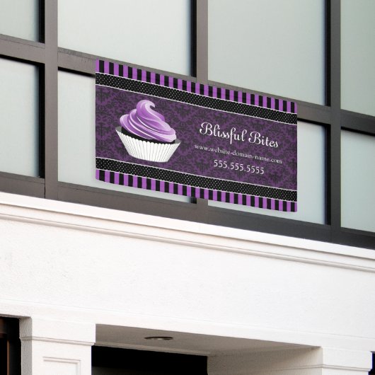 Banderoles Elégant Cupcake pourpre damassé (Bâtiment extérieur)